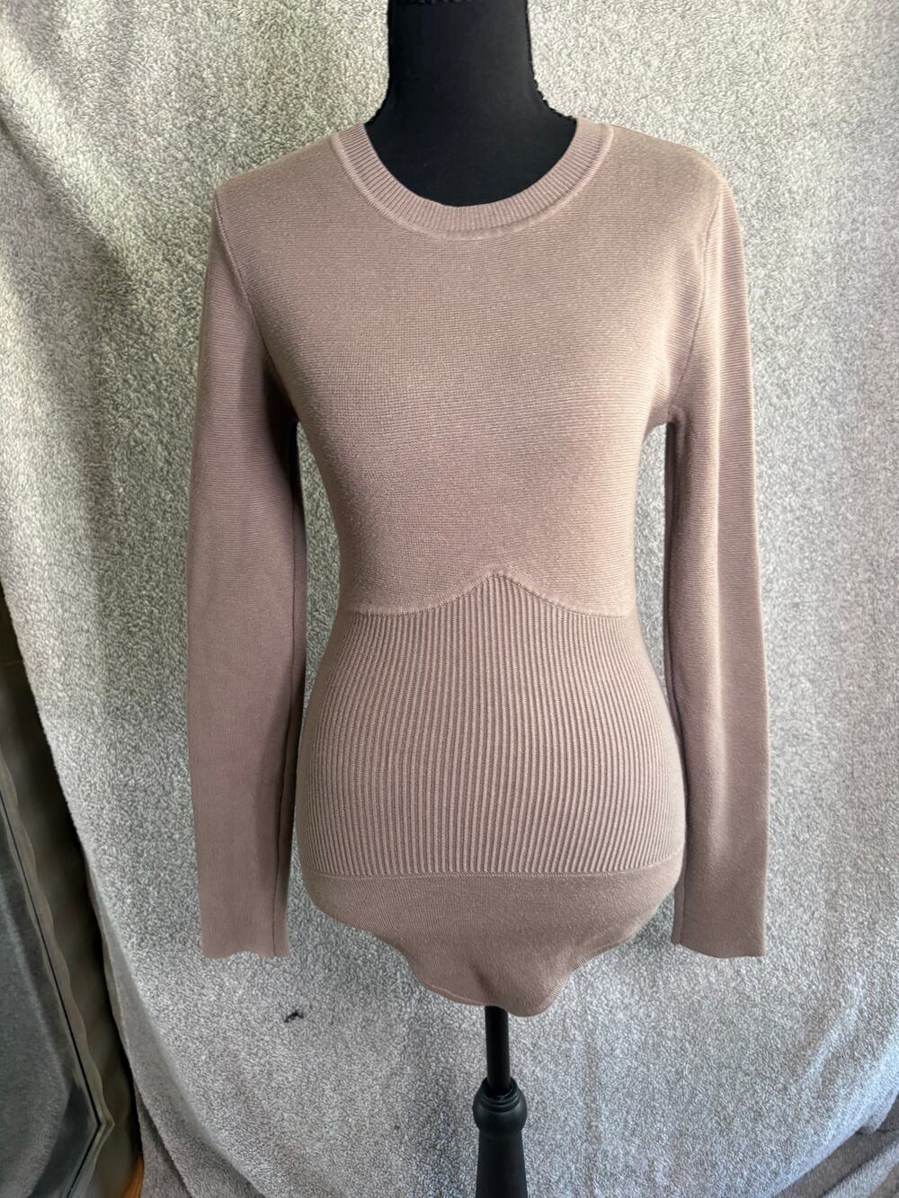 Abercrombie Fitch Sweater Bodysuit M Taupe Ribbed Y2K